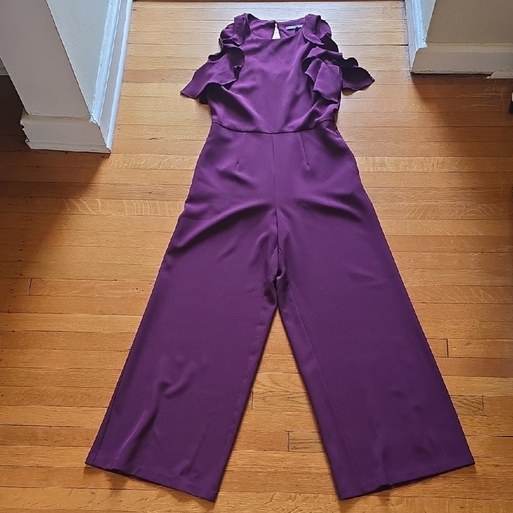 julia jordan, Purple Ruffle Jumpsuit, Back Cut Out, EUC, Women's 6